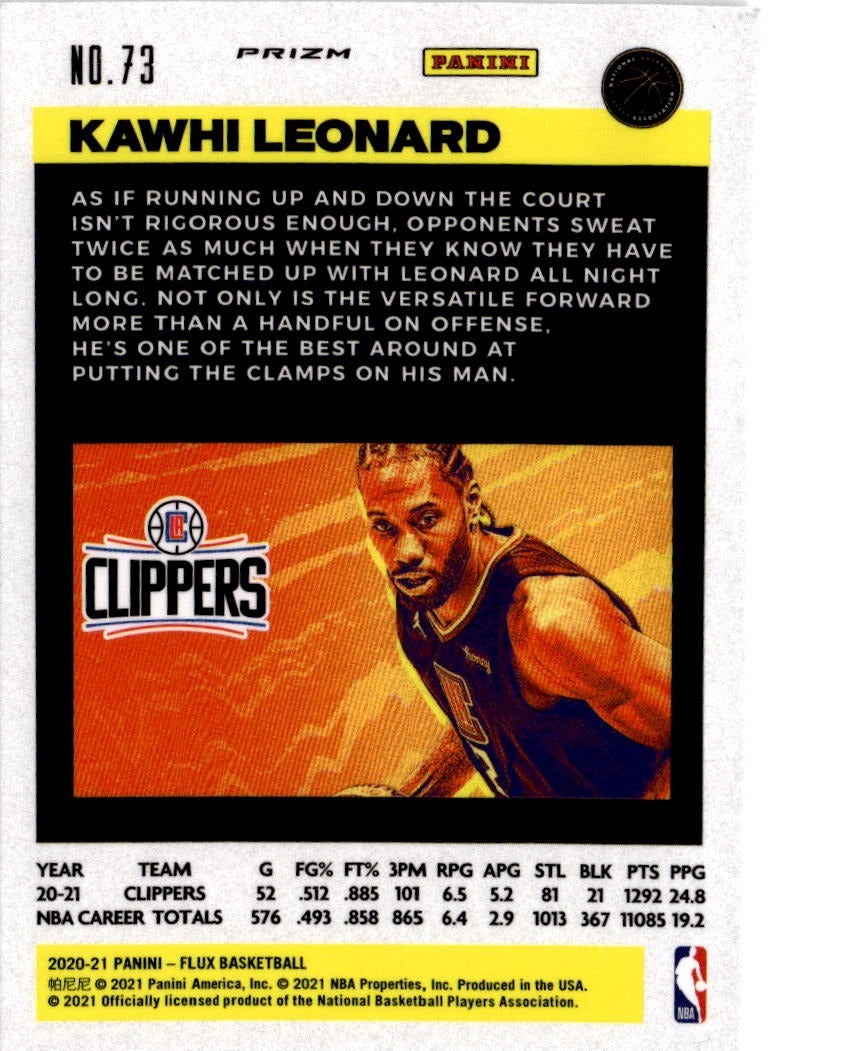 2020-21 Panini Flux #73 Kawhi Leonard Fanatics Cracked Ice