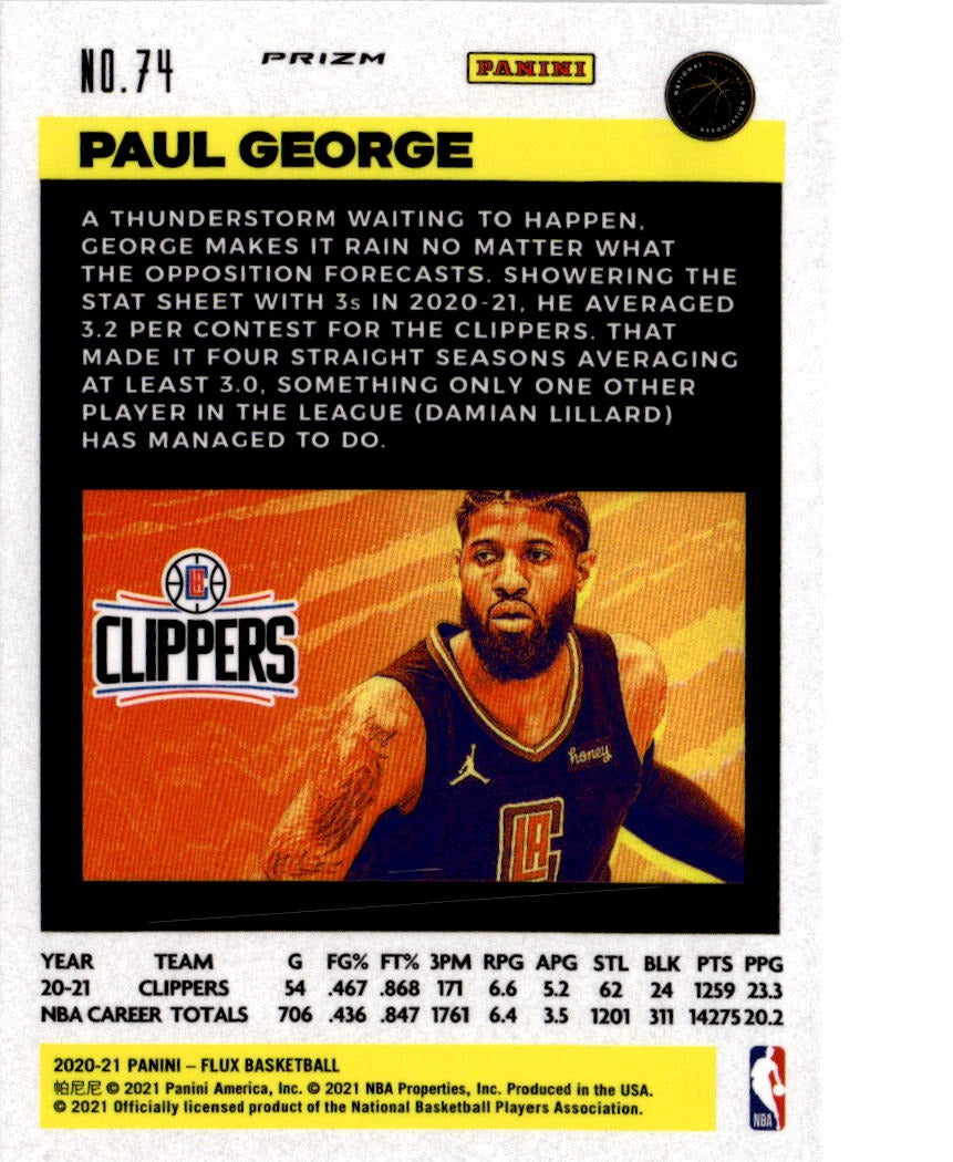 2020-21 Panini Flux #74 Paul George Fanatics Cracked Ice
