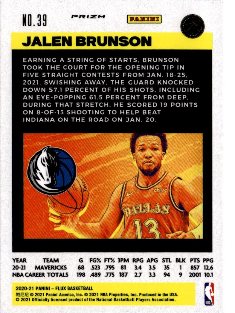 2020-21 Panini Flux #39 Jalen Brunson Fanatics Cracked Ice