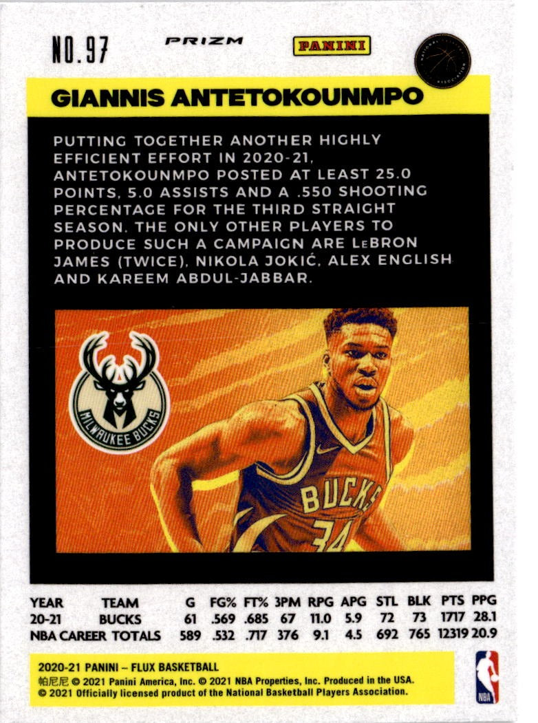 2020-21 Panini Flux #97 Giannis Antetokounmpo Fanatics Cracked Ice