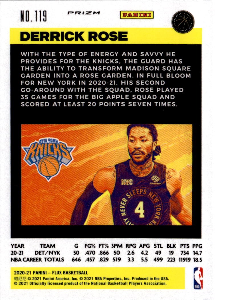 2020-21 Panini Flux #119 Derrick Rose Fanatics Cracked Ice
