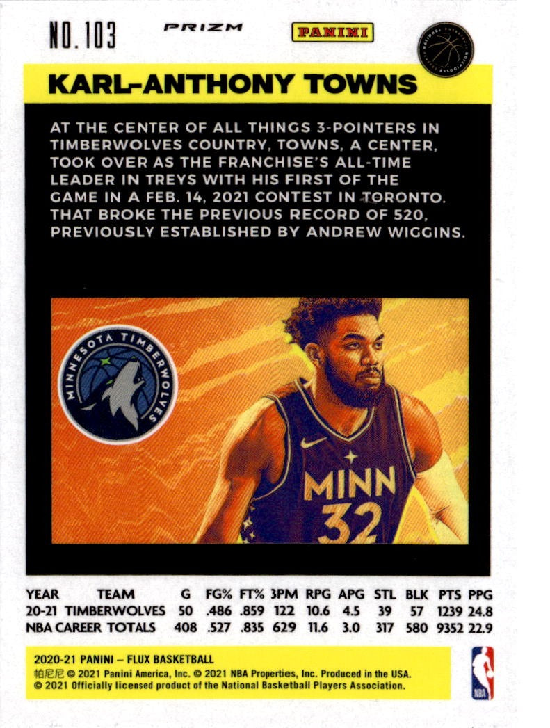 2020-21 Panini Flux #103 Karl-Anthony Towns Fanatics Cracked Ice