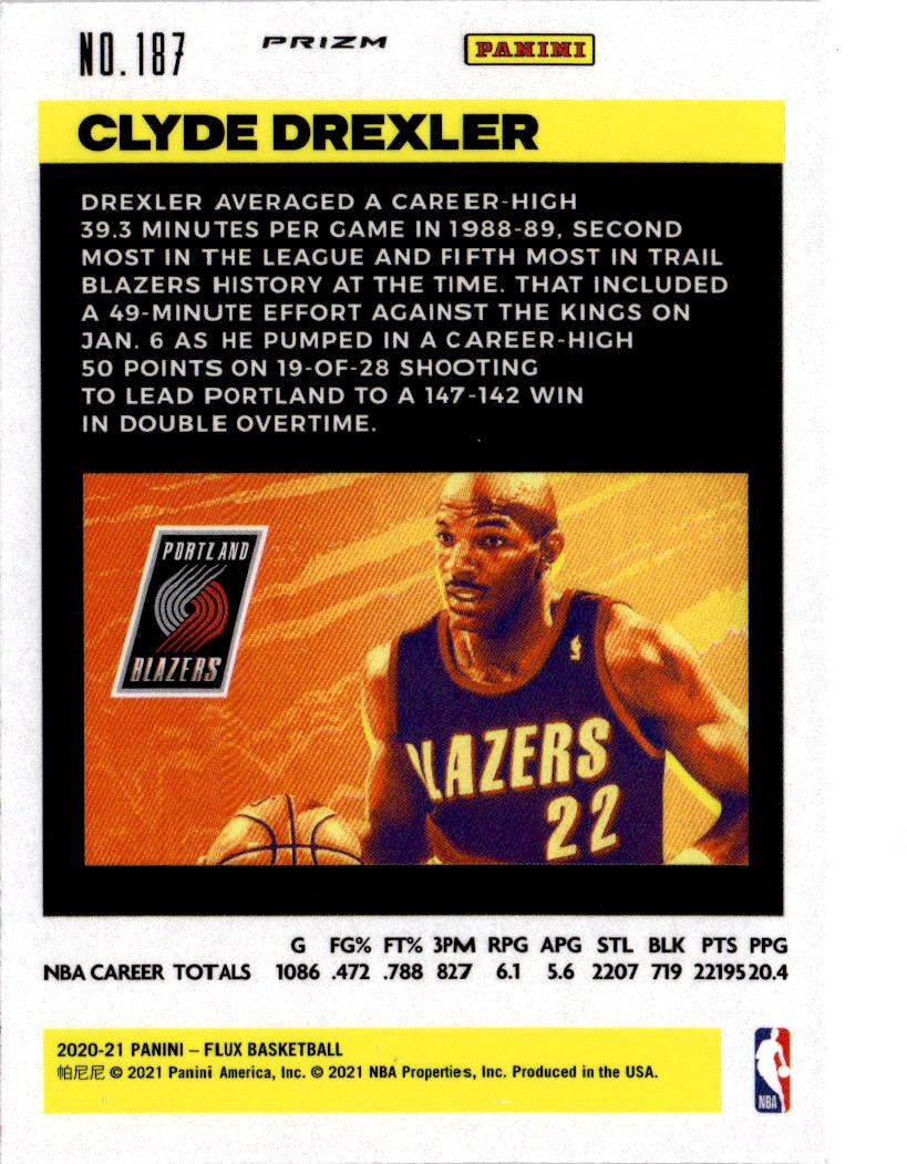 2020-21 Panini Flux #187 Clyde Drexler Fanatics Cracked Ice