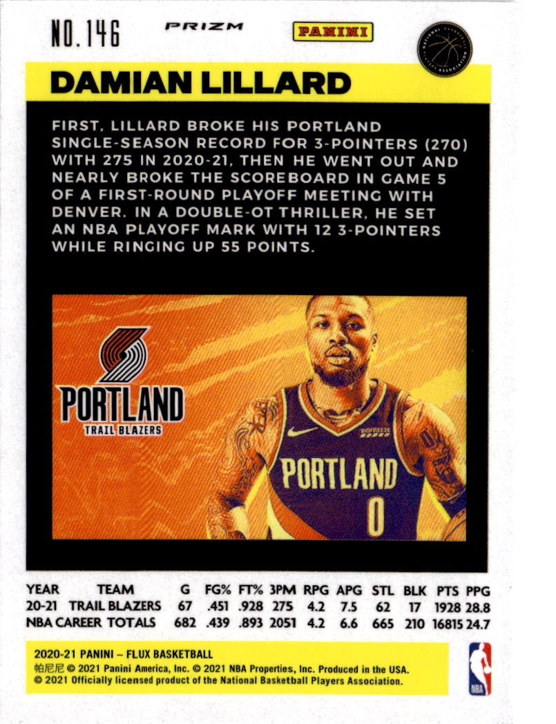 2020-21 Panini Flux #146 Damian Lillard Fanatics Cracked Ice
