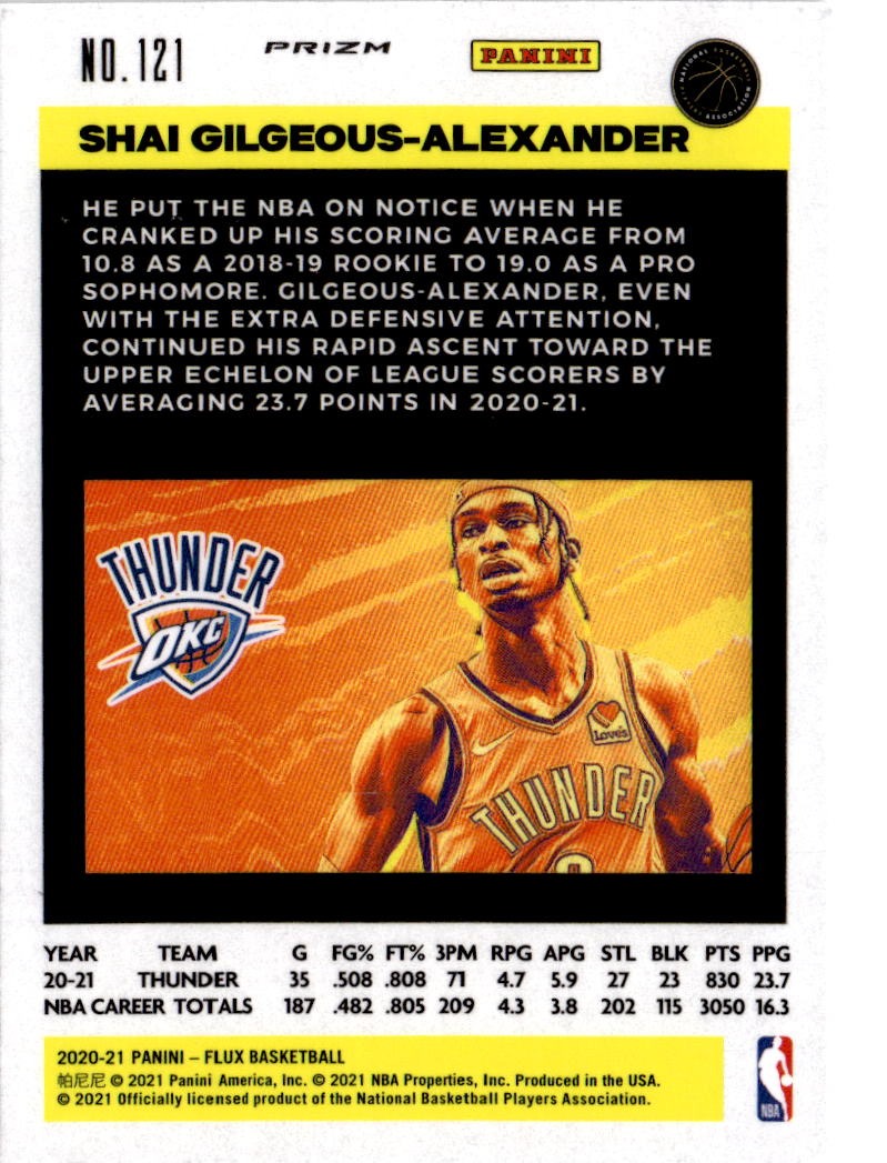 2020-21 Panini Flux #121 Shai Gilgeous-Alexander Fanatics Cracked Ice