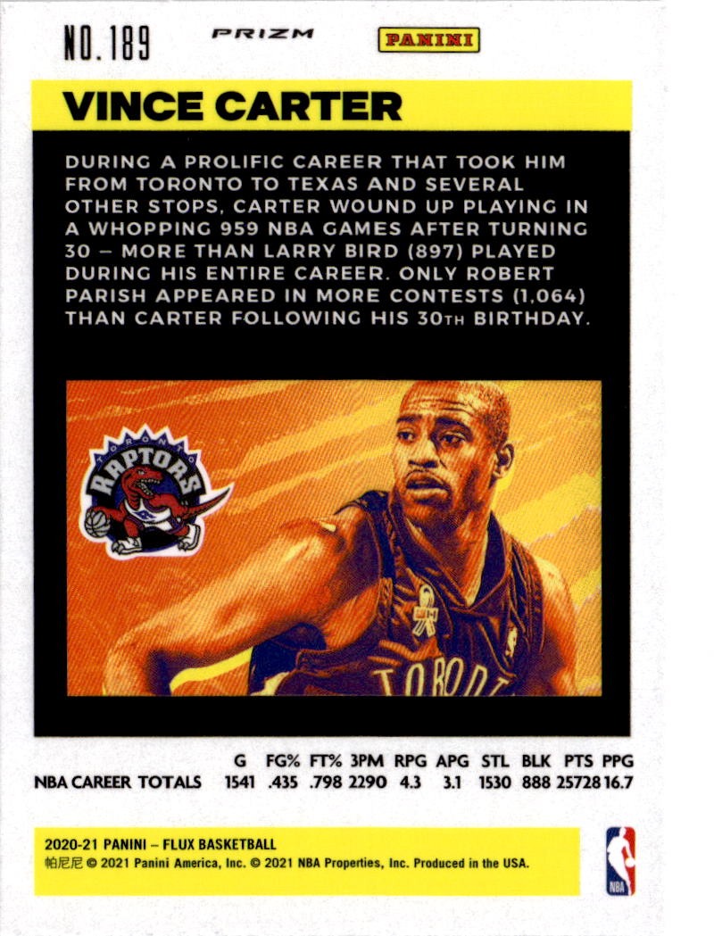 2020-21 Panini Flux #189 Vince Carter Fanatics Cracked Ice