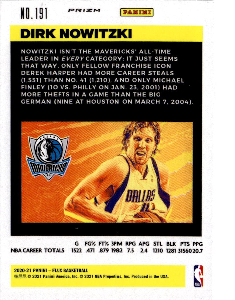 2020-21 Panini Flux #191 Dirk Nowitzki Fanatics Cracked Ice