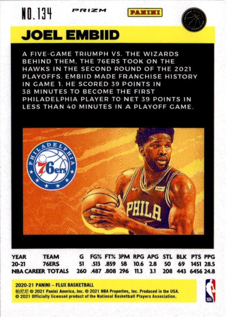 2020-21 Panini Flux #134 Joel Embiid Fanatics Cracked Ice