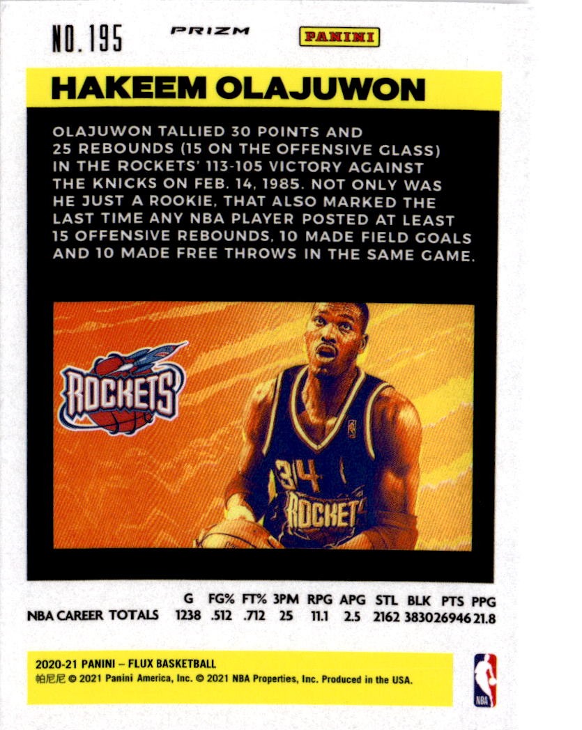 2020-21 Panini Flux #195 Hakeem Olajuwon Fanatics Cracked Ice