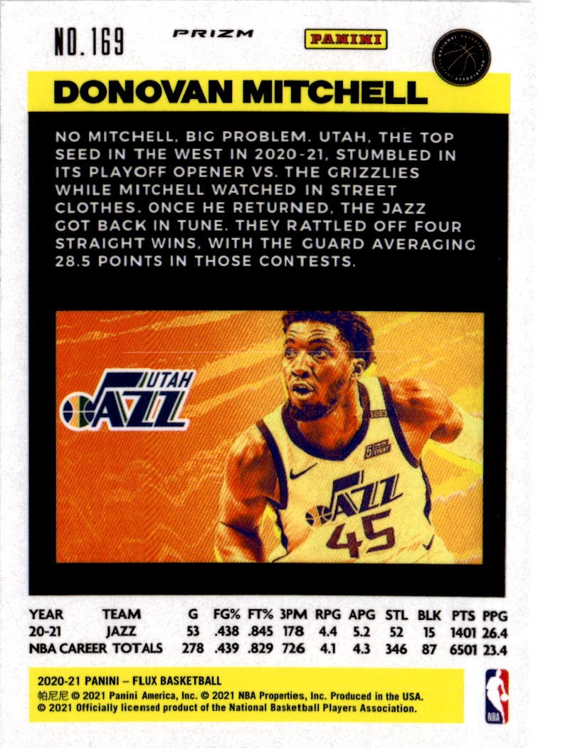 2020-21 Panini Flux #169 Donovan Mitchell Fanatics Cracked Ice