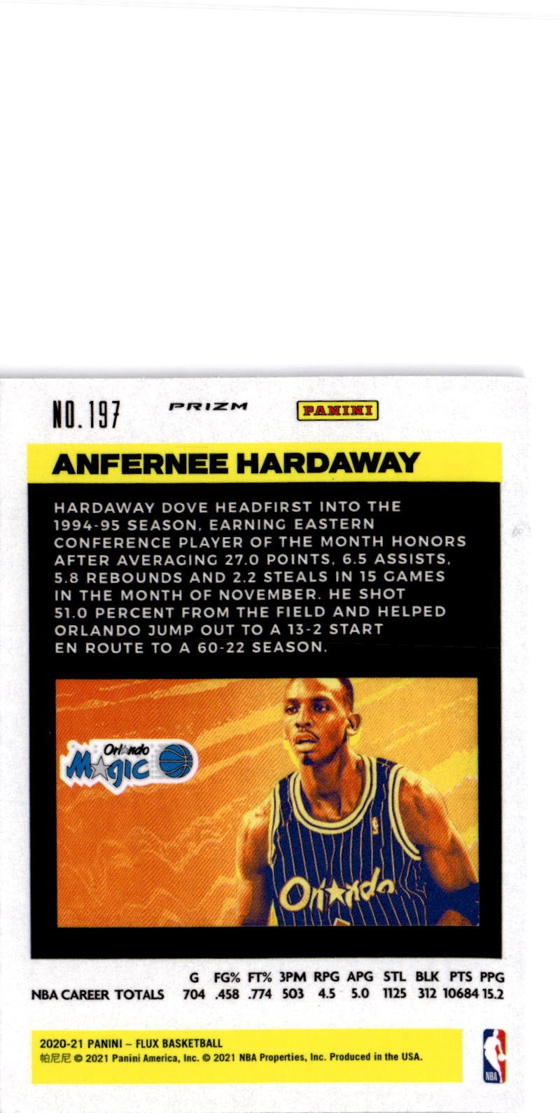 2020-21 Panini Flux #197 Anfernee Hardaway Fanatics Cracked Ice
