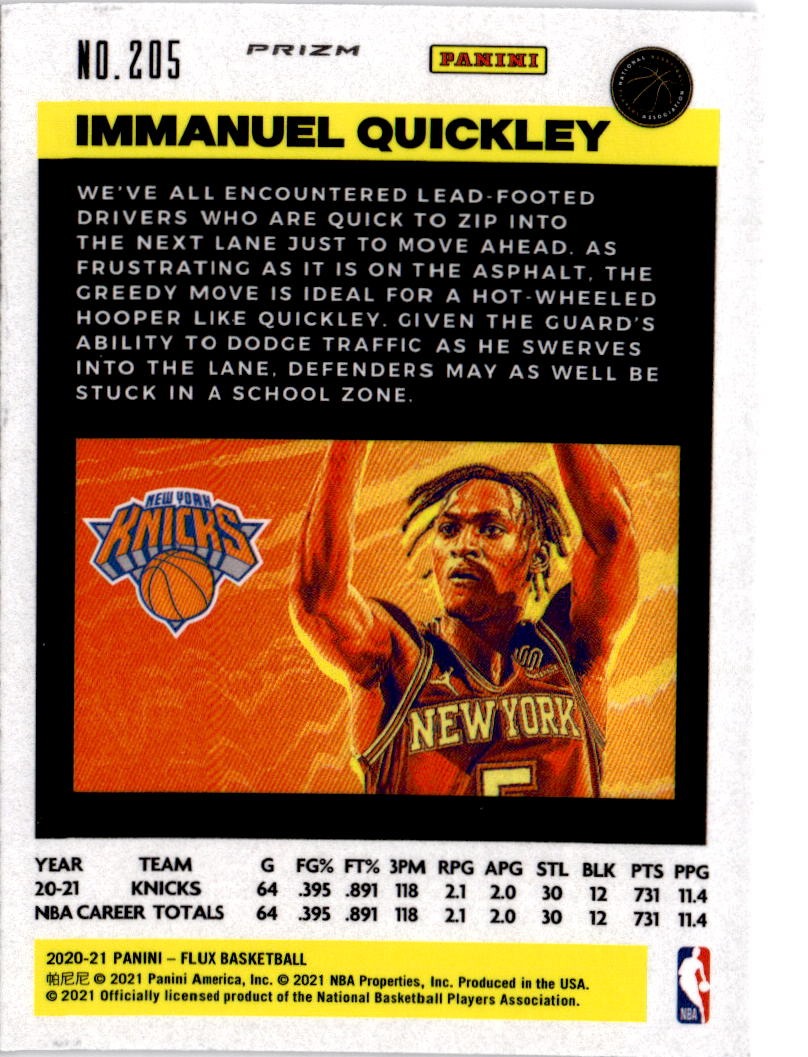 2020-21 Panini Flux #205 Immanuel Quickley Fanatics Cracked Ice
