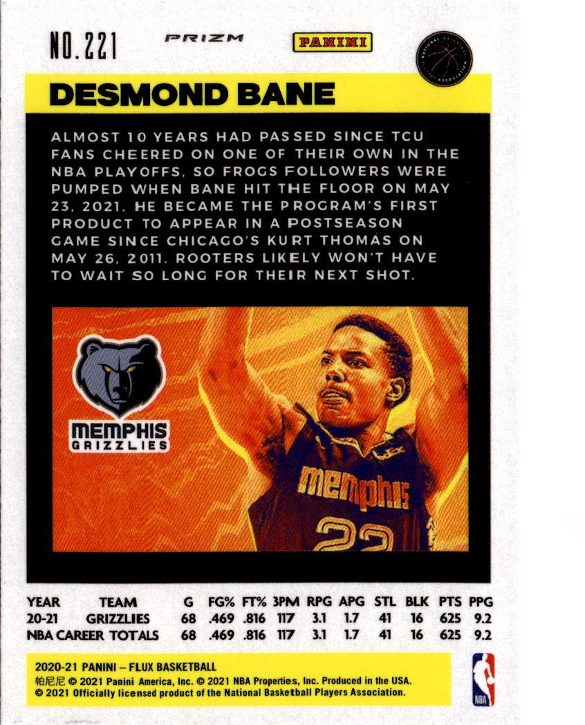 2020-21 Panini Flux #221 Desmond Bane Fanatics Cracked Ice