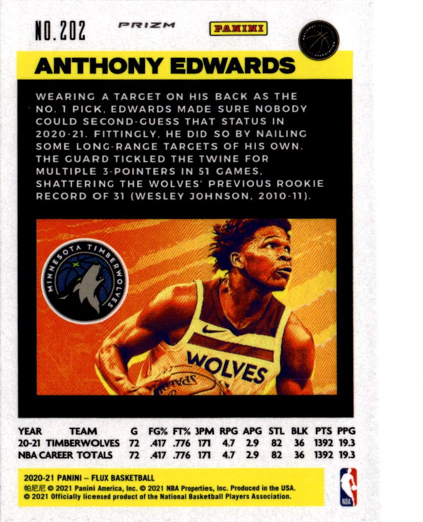 2020-21 Panini Flux #202 Anthony Edwards Fanatics Cracked Ice