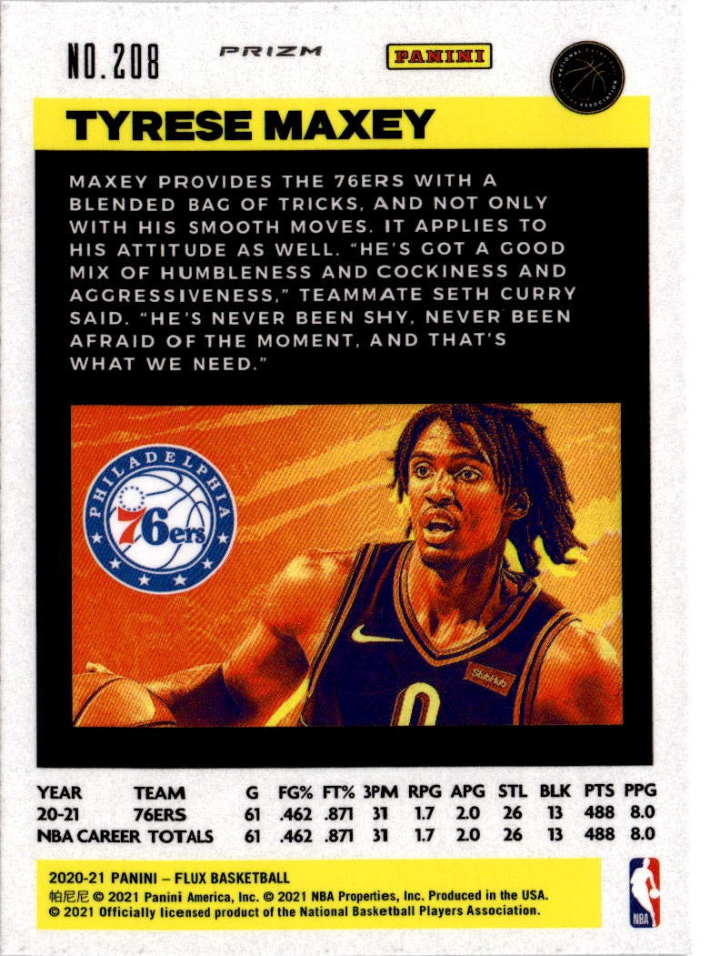 2020-21 Panini Flux #208 Tyrese Maxey Fanatics Cracked Ice