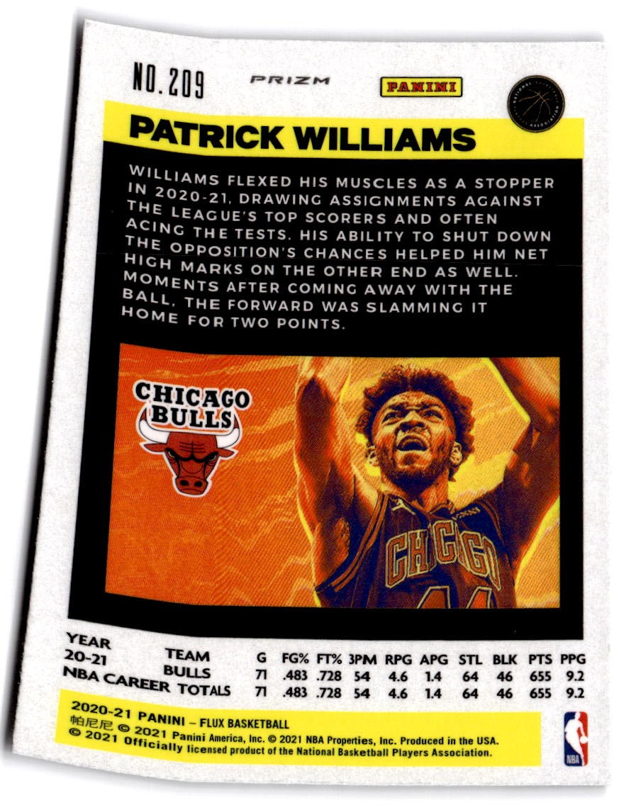 2020-21 Panini Flux #209 Patrick Williams Fanatics Cracked Ice