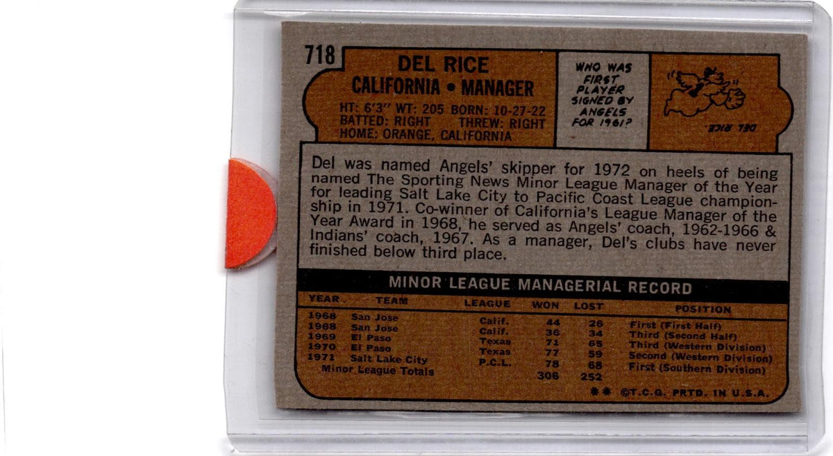 1972 Topps #718 Del Rice