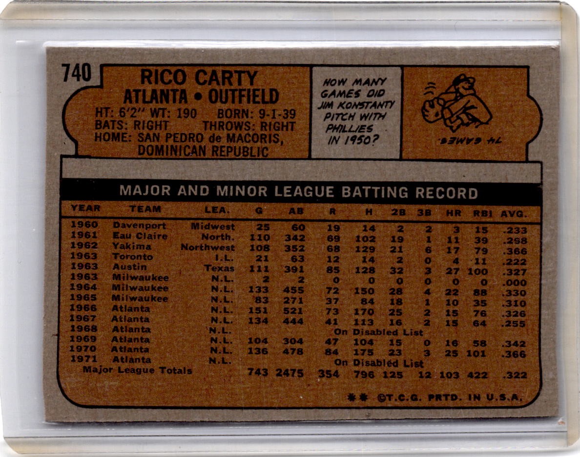 1972 Topps #740 Rico Carty