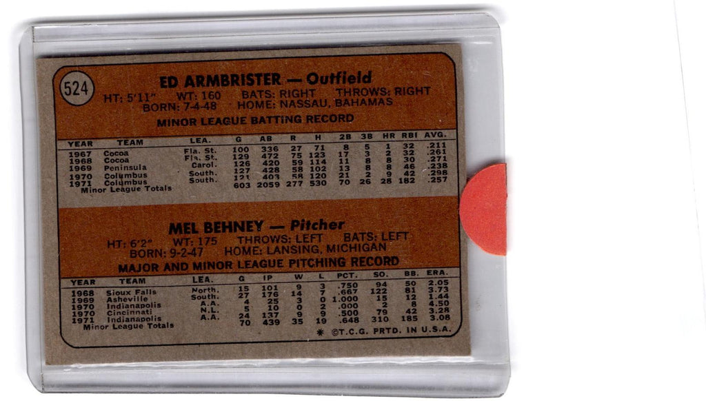 1972 Topps #524 Reds 1972 Rookie Stars (Ed Armbrister / Mel Behney)