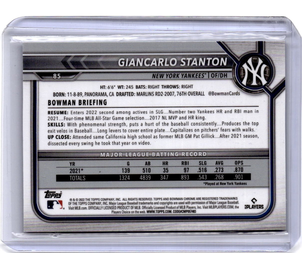 2022 Bowman Chrome Sapphire Edition #85 Giancarlo Stanton