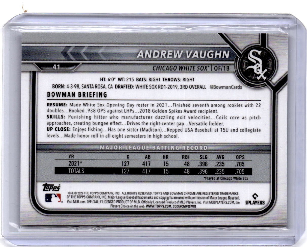 2022 Bowman Chrome Sapphire Edition #41 Andrew Vaughn Aqua #/99