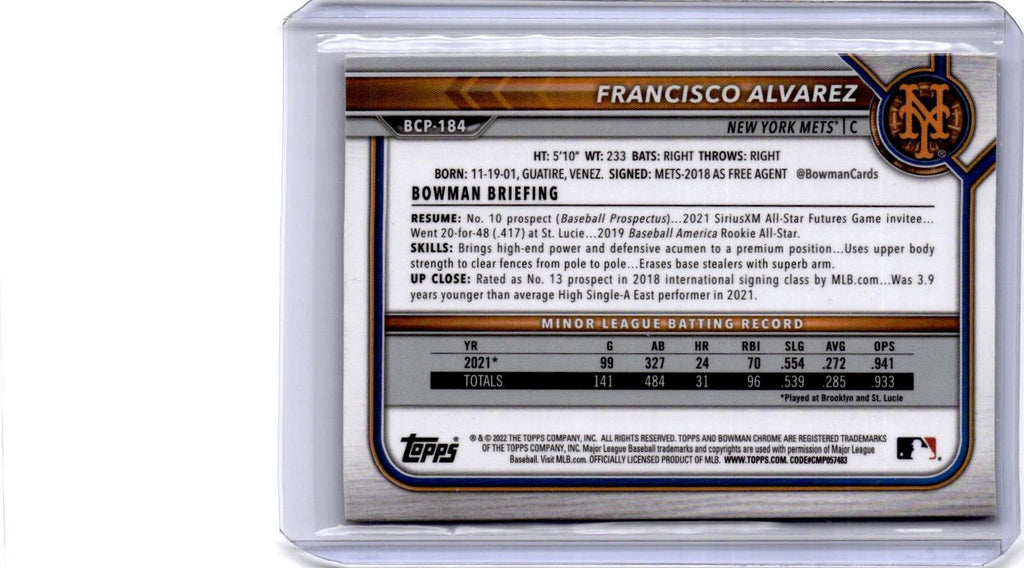 2022 Bowman Chrome #BCP-184 Francisco Alvarez Prospects Purple Refractor #/250