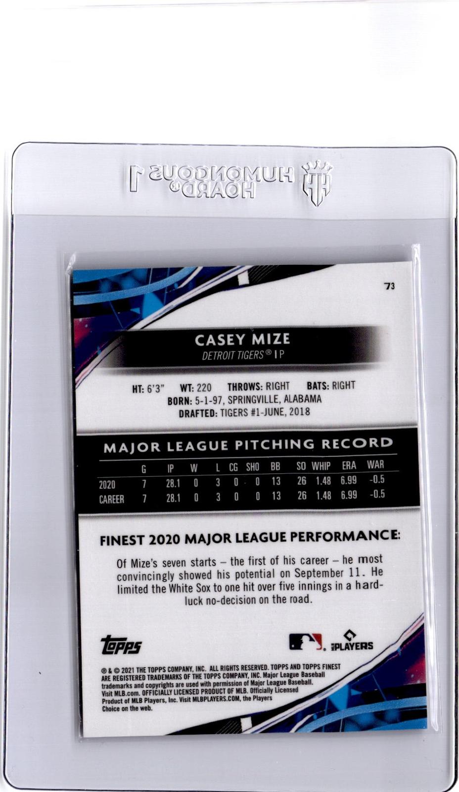 2021 Finest #73 Casey Mize Aqua Shimmer Refractor #/175