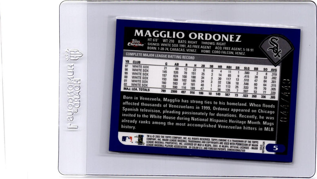 2003 Topps Chrome #5 Magglio Ordonez Gold Refractor #/449