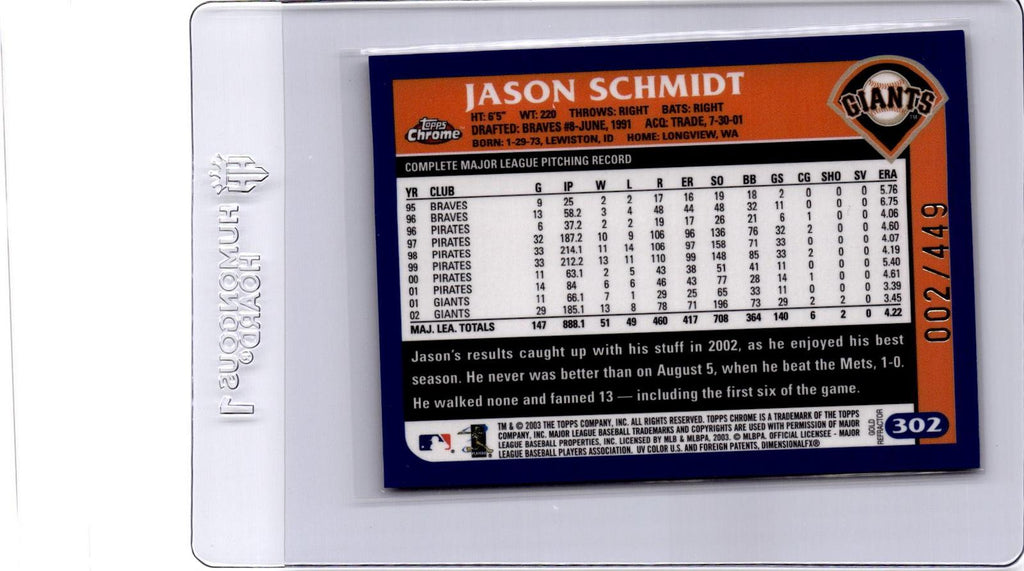 2003 Topps Chrome #302 Jason Schmidt Gold Refractor #/449
