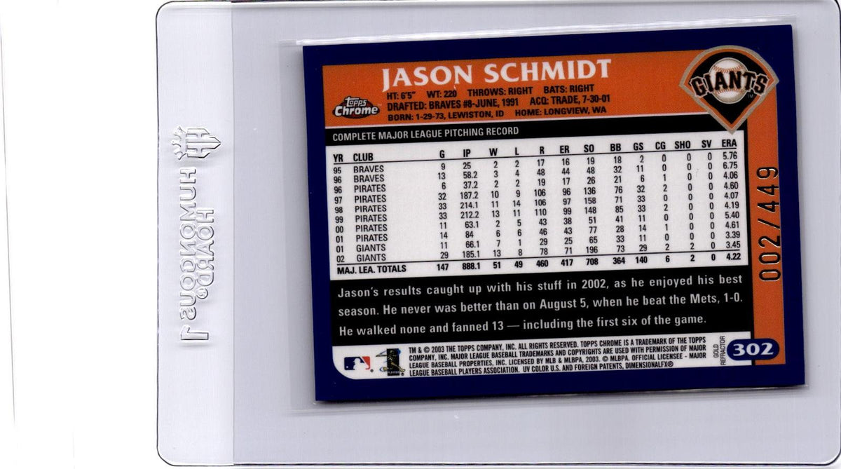 2003 Topps Chrome #302 Jason Schmidt Gold Refractor #/449