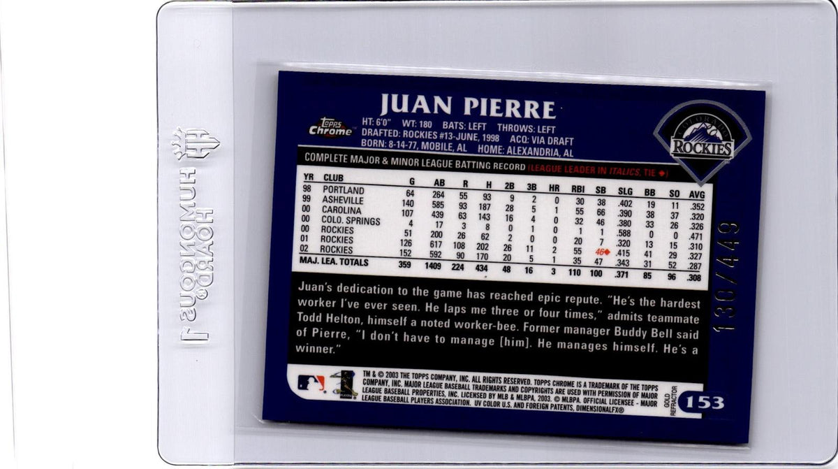 2003 Topps Chrome #153 Juan Pierre Gold Refractor #/449