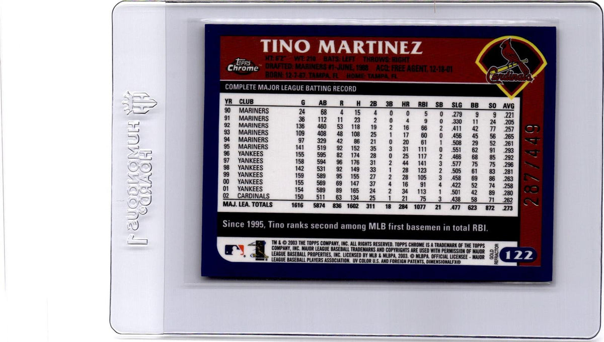 2003 Topps Chrome #122 Tino Martinez Gold Refractor #/449
