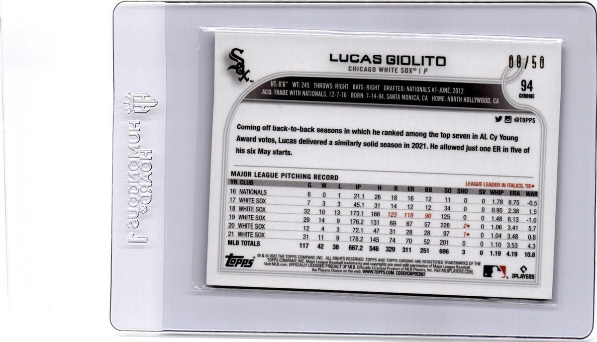 2022 Topps Chrome #94 Lucas Giolito Gold Refractor #/50