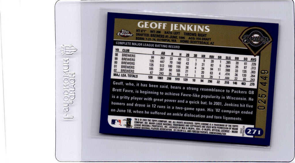 2003 Topps Chrome #271 Geoff Jenkins Gold Refractor #/449