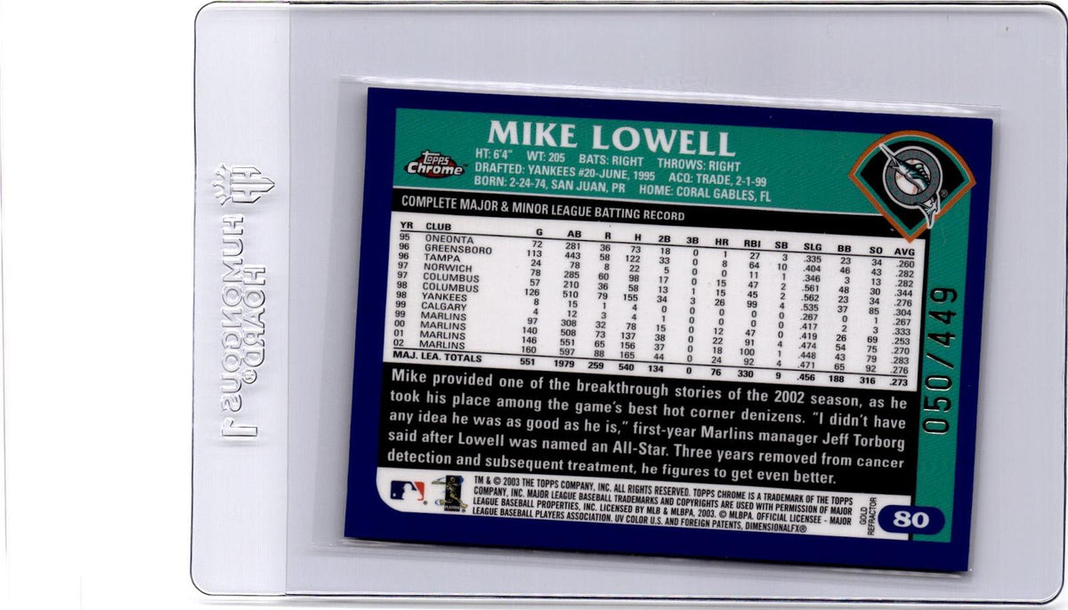 2003 Topps Chrome #80 Mike Lowell Gold Refractor #/449
