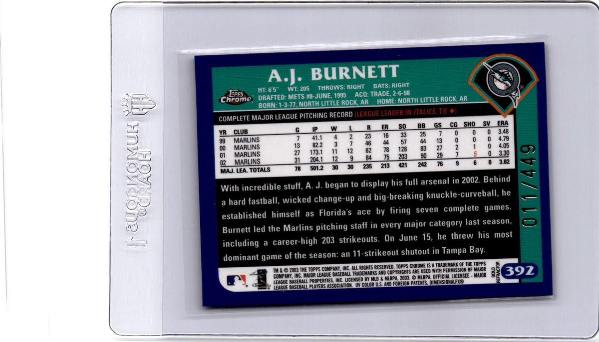 2003 Topps Chrome #392 A.J. Burnett Refractor #/699