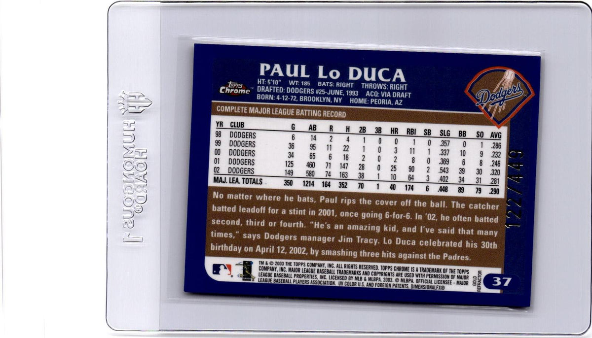 2003 Topps Chrome #37 Paul Lo Duca Gold Refractor #/449