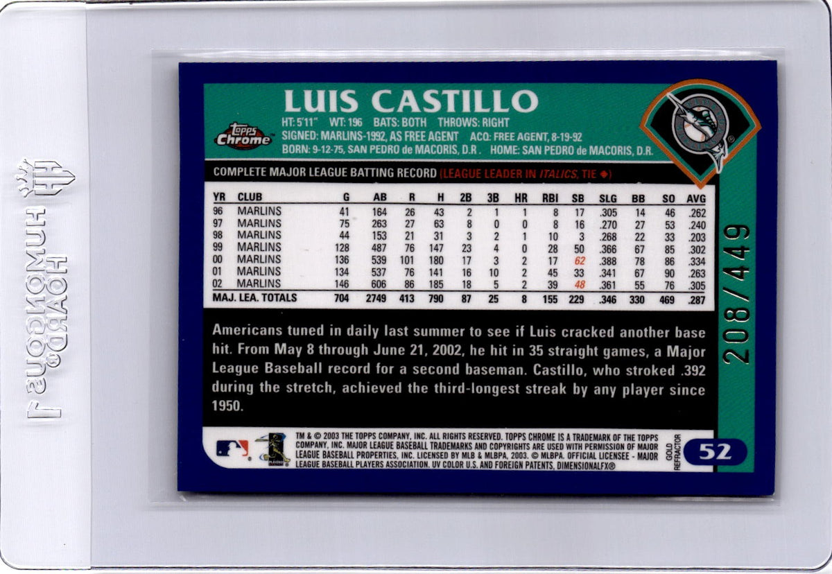 2003 Topps Chrome #52 Luis Castillo Gold Refractor #/449