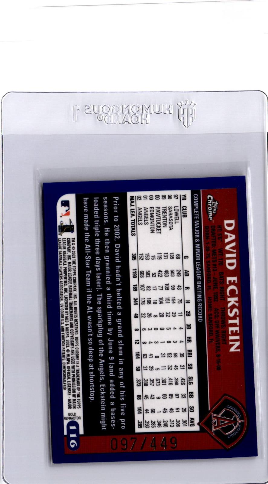 2003 Topps Chrome #116 David Eckstein Gold Refractor #/449