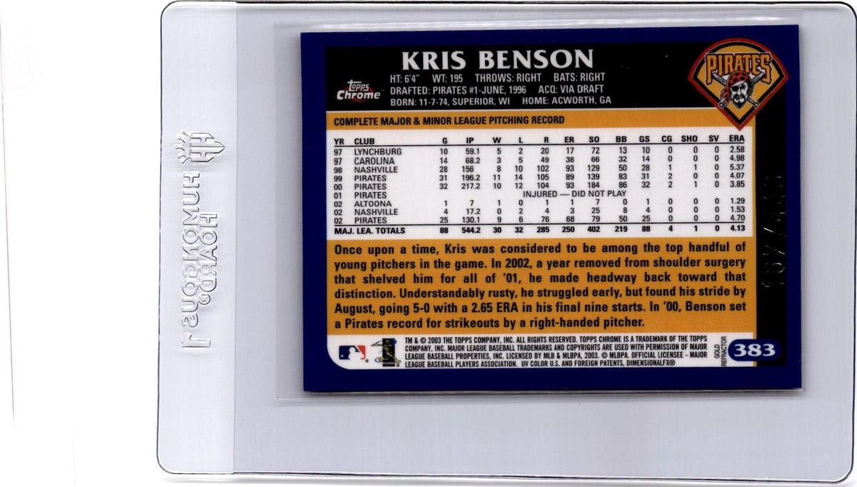 2003 Topps Chrome #383 Kris Benson Gold Refractor #/449