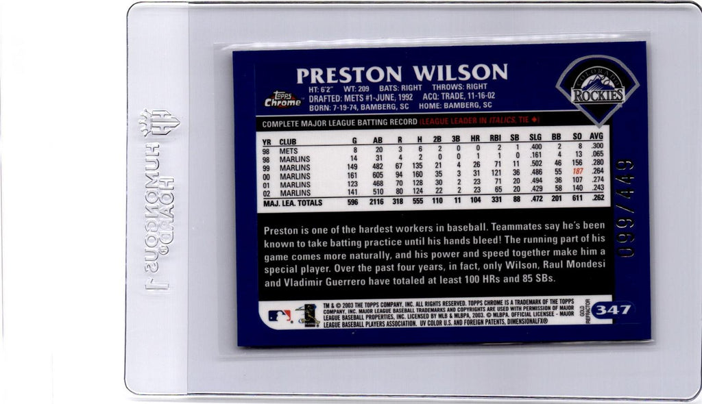 2003 Topps Chrome #347 Preston Wilson Gold Refractor #/449
