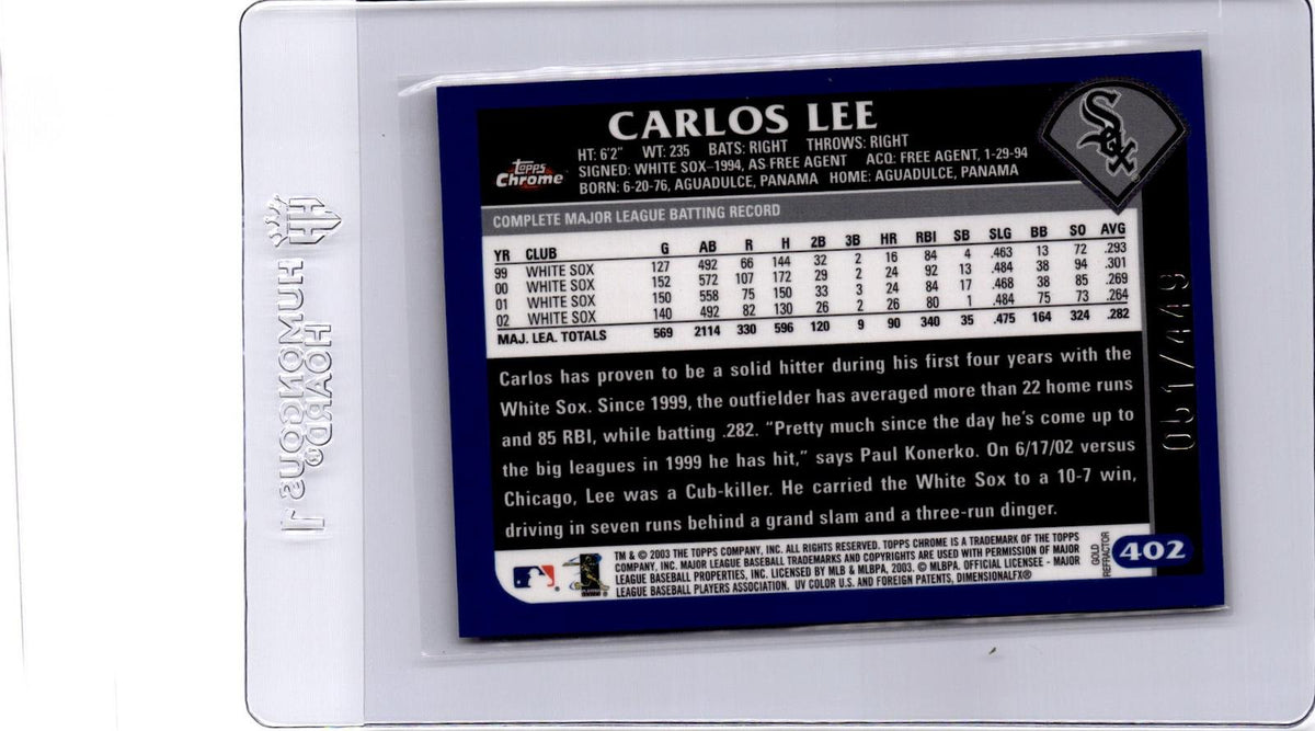 2003 Topps Chrome #402 Carlos Lee Gold Refractor #/449