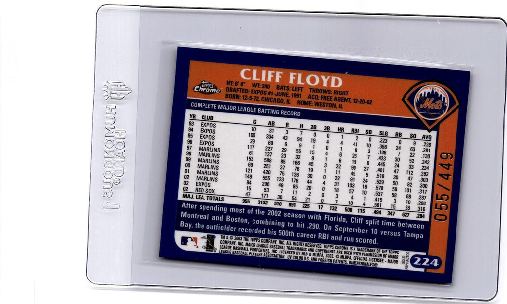 2003 Topps Chrome #224 Cliff Floyd Gold Refractor #/449
