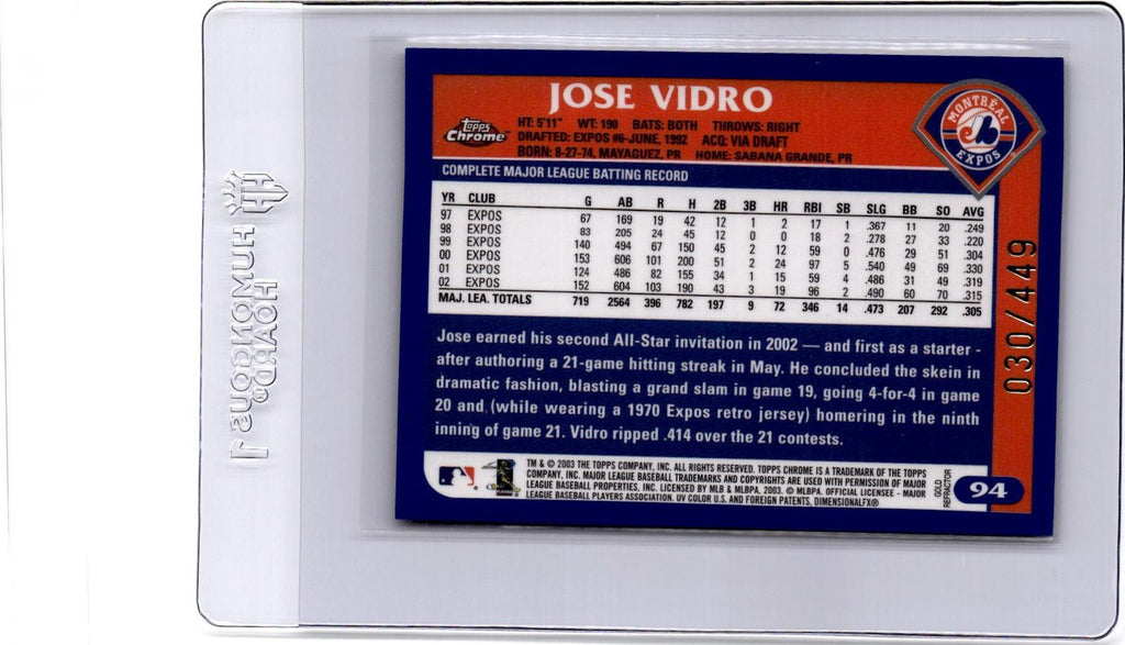 2003 Topps Chrome #94 Jose Vidro Gold Refractor #/449