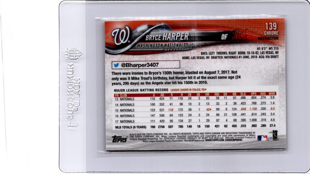2018 Topps Chrome #139 Bryce Harper Refractor