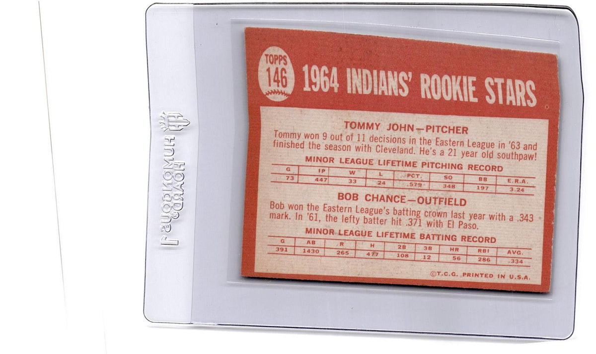 1964 Topps #146 Indians 1964 Rookie Stars (Tommy John / Bob Chance)