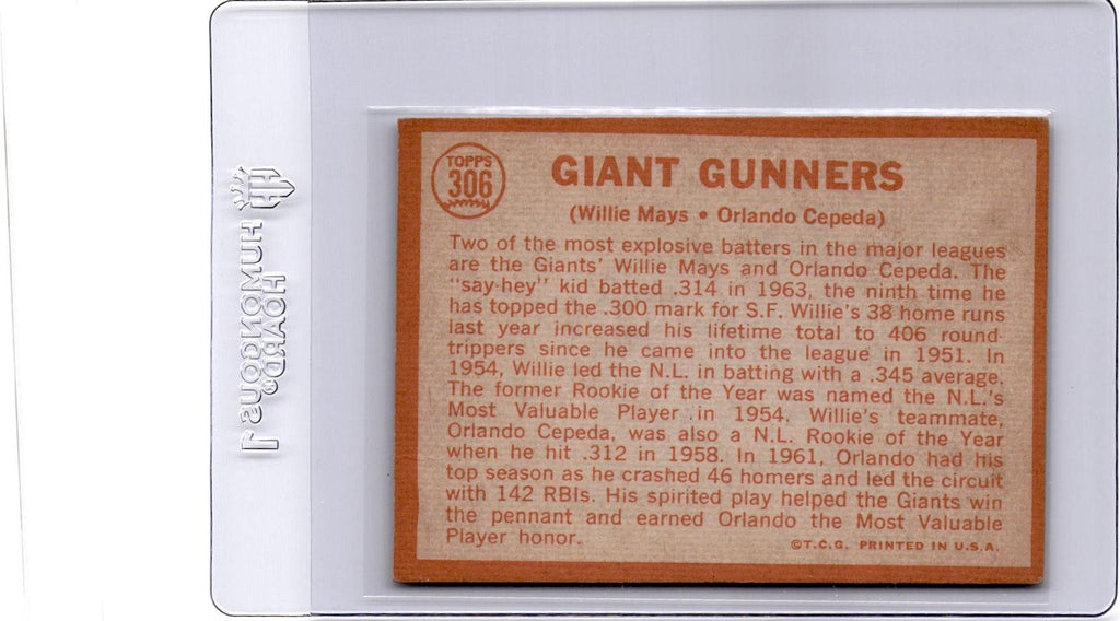1964 Topps #306 Giant Gunners (Willie Mays / Orlando Cepeda)