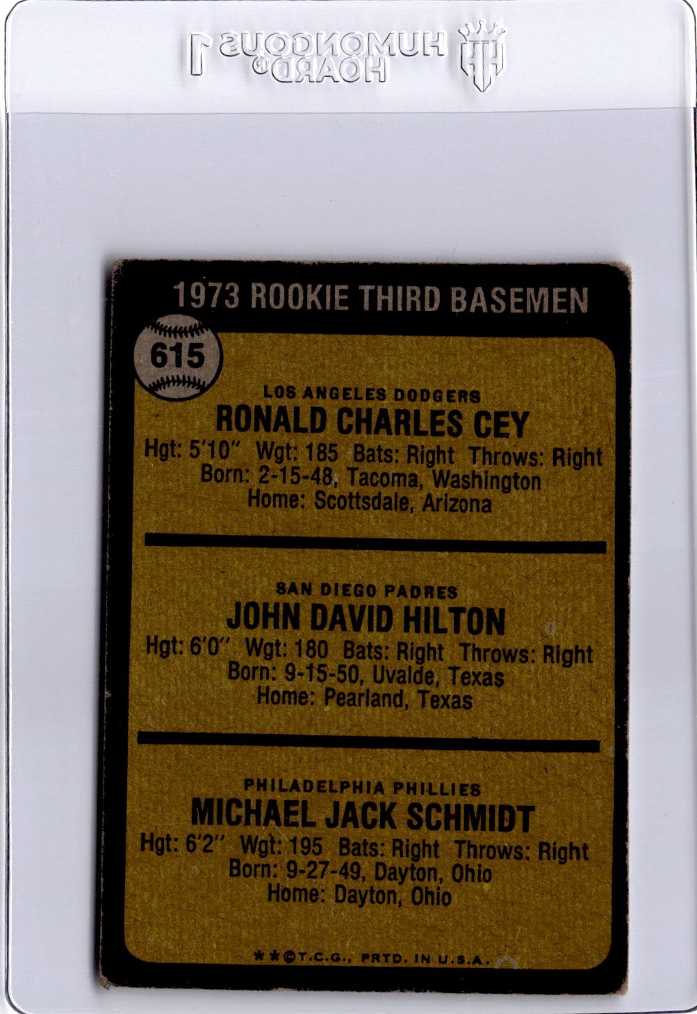 1973 Topps #615 1973 Rookie Third Basemen (Ron Cey / John Hilton / Mike Schmidt)